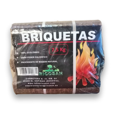 Venta de leña barata y carbón vegetal en Madrid a domicilio - Ricosan Carborec - Paquete de briquetas de madera de 7,5 kgs