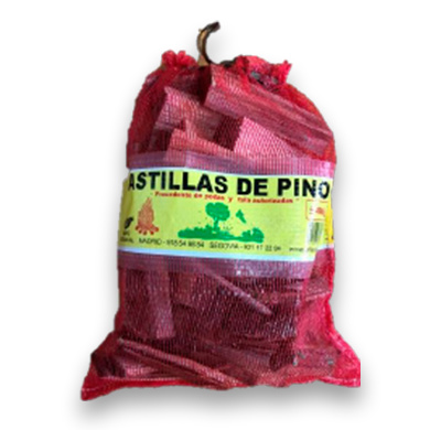 Venta de leña barata y carbón vegetal en Madrid a domicilio - Ricosan Carborec - Saco de 4 kgs de astillas de pino para encendido