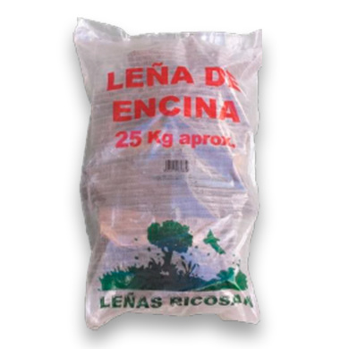 Venta de leña barata y carbón vegetal en Madrid a domicilio - Ricosan Carborec - Saco de 25 kgs de leña de encina
